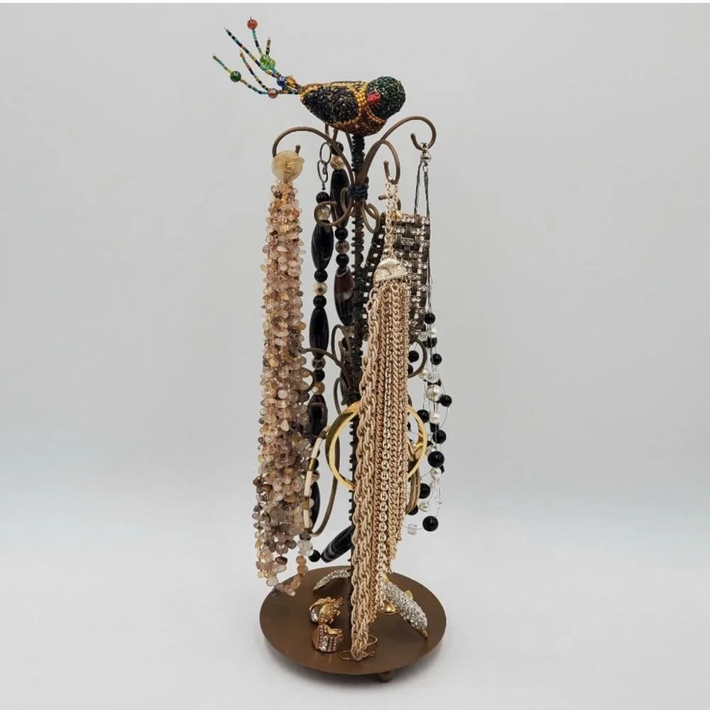 Pier 1 Decorative Beaded Bird on Metal Jewelry Stand - Multicolor NWT